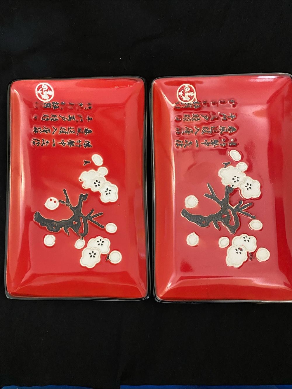 Set of 2 Vintage Red Japanese Sushi Plates,